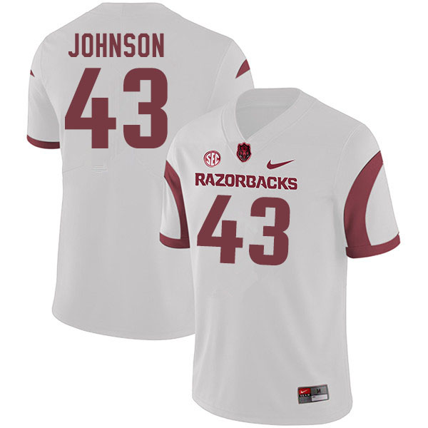 Men #43 Cedric Johnson Arkansas Razorbacks College Football Jerseys Sale-White - Click Image to Close